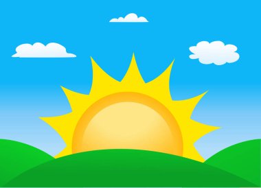 Güneşin doğuşunun vektör illüstrasyonu 