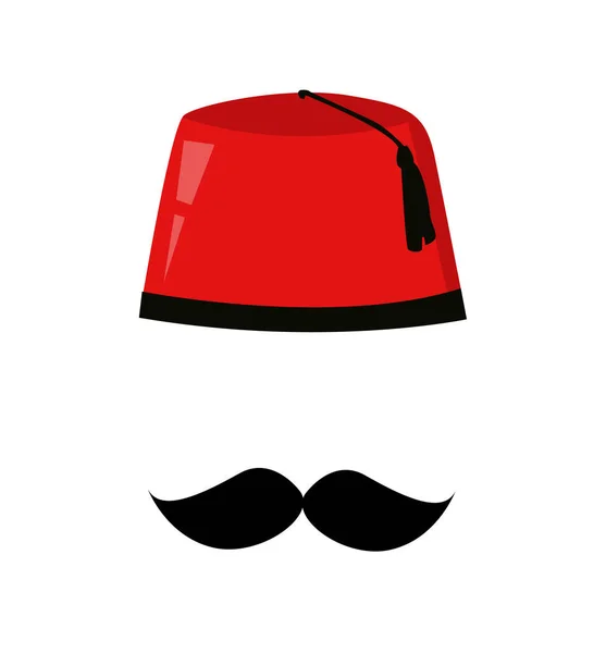 Roter türkischer Hut Fez und schwarzer Schnurrbart Vektor — Stockvektor