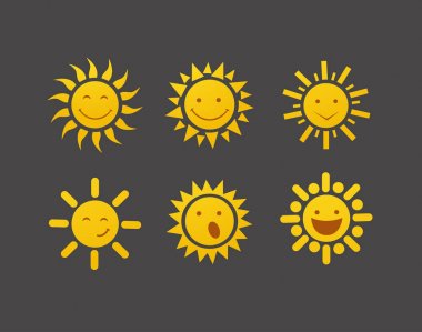 Parlak güneş görüntüleri vektör çizim seti