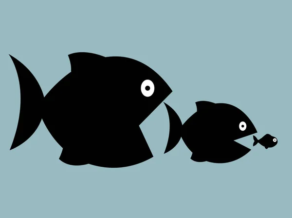 Stora fiskar äter små fiskar vektor illustration — Stock vektor