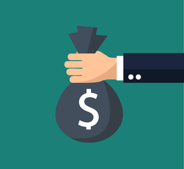 Flat background with, money bag