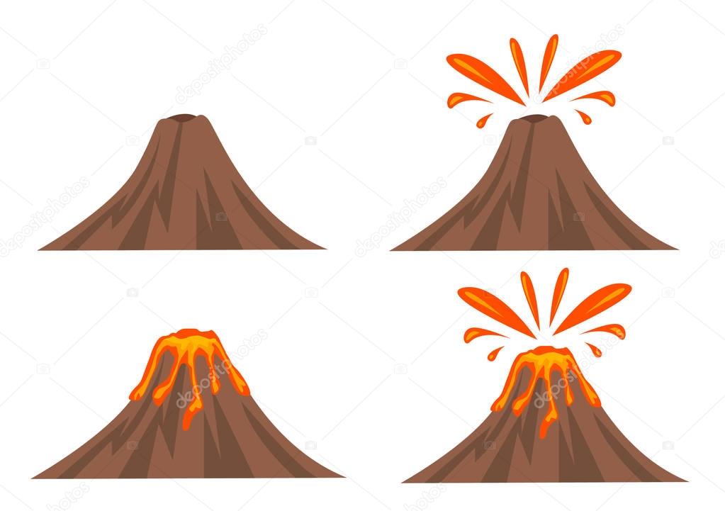 Volcano Icon Set Isolated on White Background
