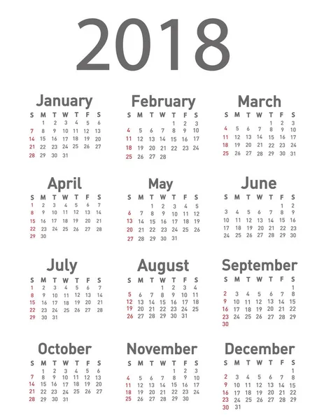 Calendário para 2018 — Vetor de Stock