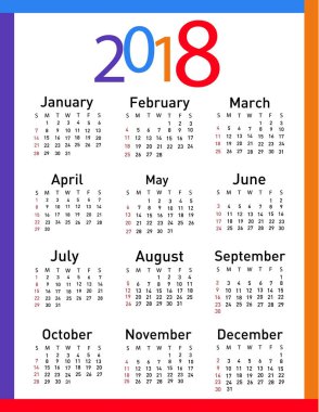 2018 vektör çizim için takvim
