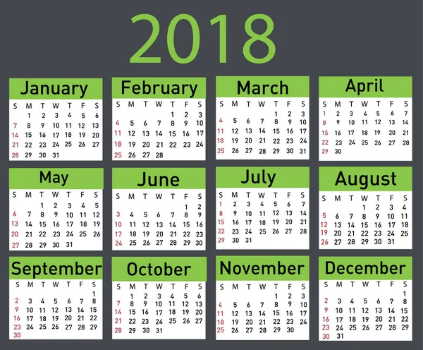 2018 vektör çizim için takvim