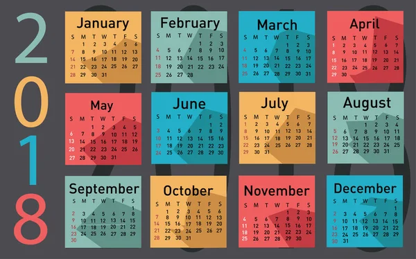Calendario para 2018 vector ilustración — Vector de stock