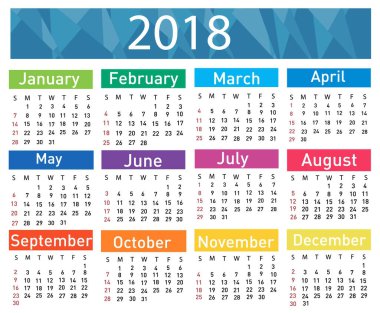 2018 vektör çizim için takvim