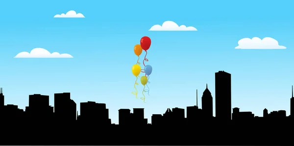 Balloons for party vector with city view — Stock Vector