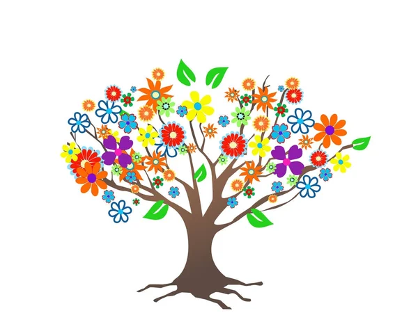 Абстрактное дерево с векторной иллюстрацией цветов — стоковый вектор