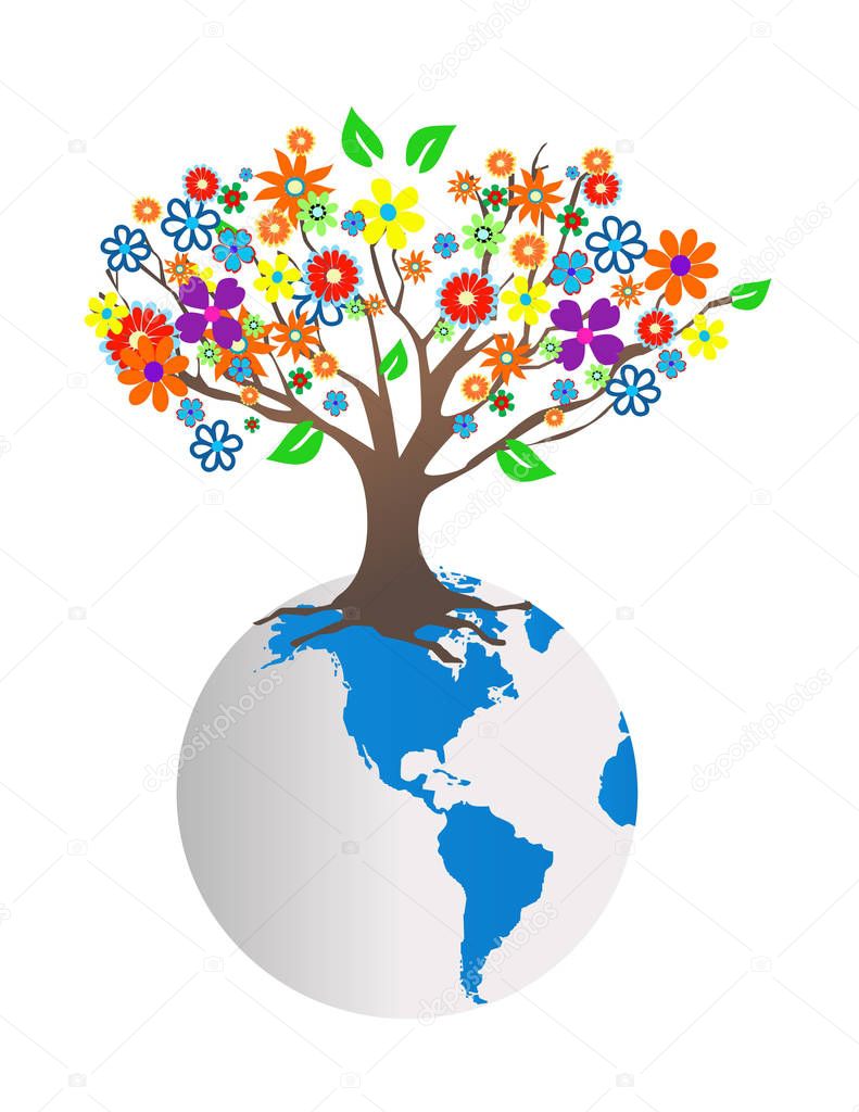 Abstract tree with flowers vector illustration