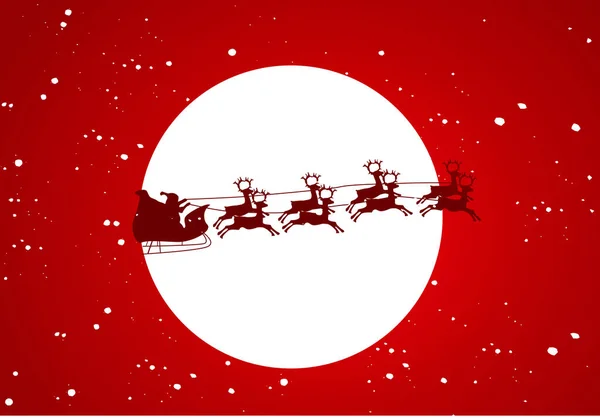 Silhouette Illustrazione di Babbo Natale volante e renne natalizie — Vettoriale Stock