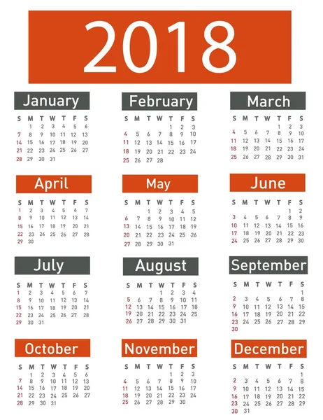 Calendar for 2018 vector illustration — Stock Vector