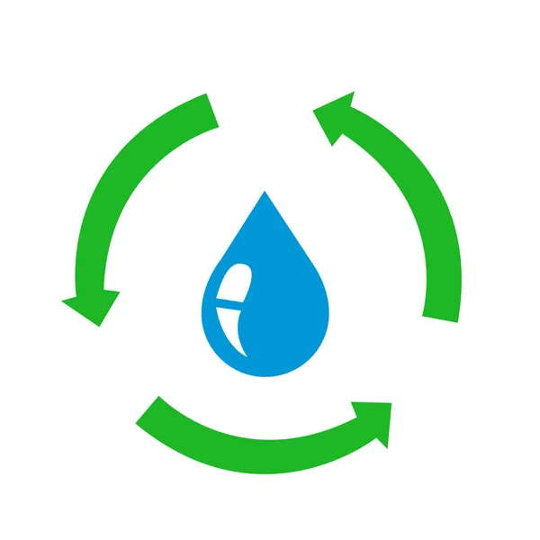 Icono de gota de agua con signo de reciclaje — Vector de stock