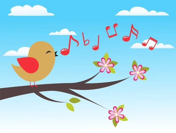Oiseau avec arbre de printemps — Image vectorielle