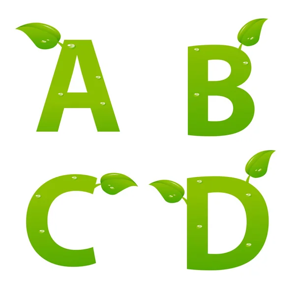Vector set van groene eco brieven logo met bladeren — Stockvector