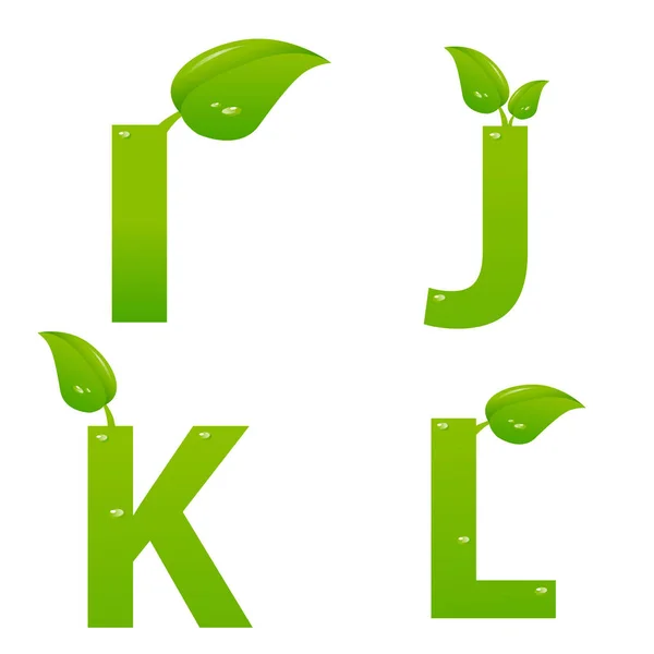 Ensemble vectoriel de éco-lettres vertes logo avec feuilles — Image vectorielle