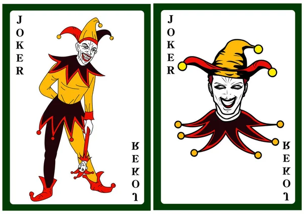 Joker en colorido disfraz jugando a las cartas — Archivo Imágenes Vectoriales