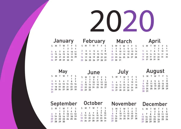 Calendario para 2020 vector ilustración — Archivo Imágenes Vectoriales