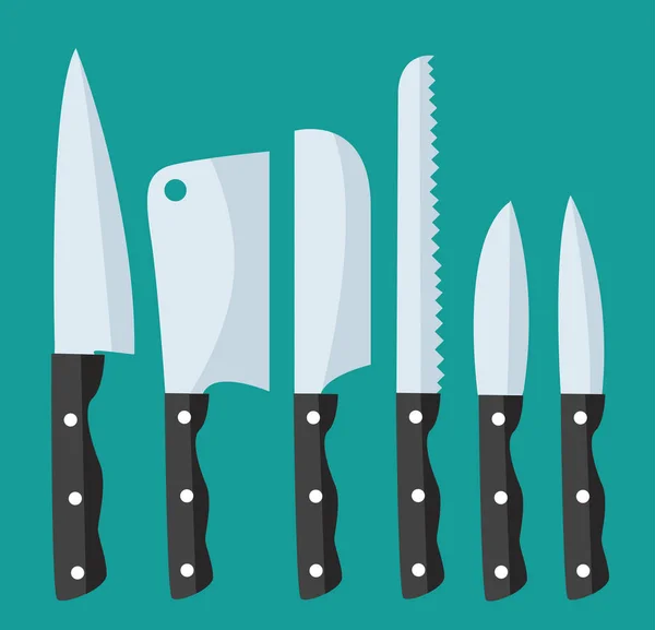 Cuchillo línea delgada iconos conjunto — Vector de stock