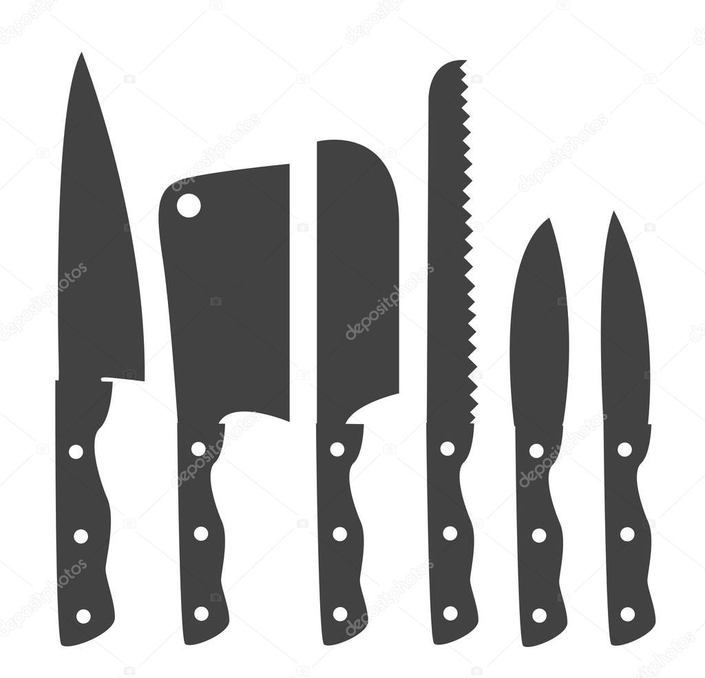 knife thin line icons set