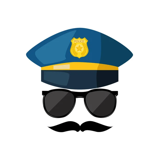 Dibujos Animados Sombrero Policía Sunglas Oro Insignia Vector — Vector de stock