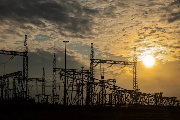Electric Station Sunset Background — Stock Photo, Image