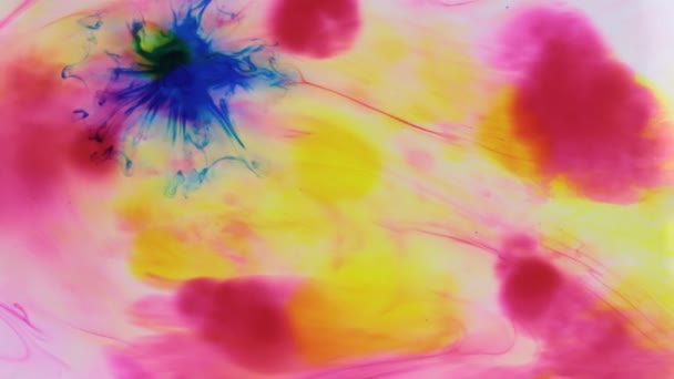 Colorful ink in water, ink drop. Falling blue ink in water with red and yellow ink. — Stock Video