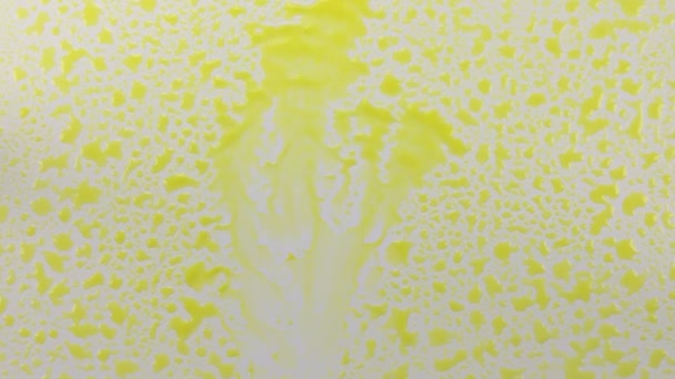 Gyönyörű háttér. Erős szél fúj a sárga csepp festék fehér alapon — Stock videók