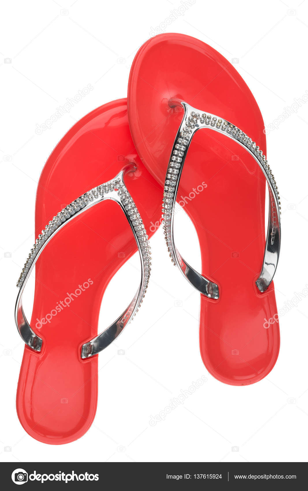 red flip flops with rhinestones