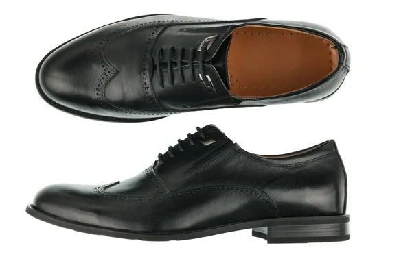 Sapatos de couro preto masculino clássico isolado em um branco . — Fotografia de Stock