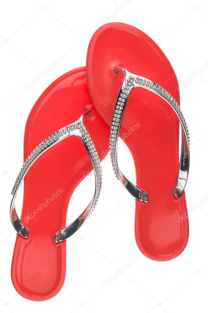 Red flip-flops with rhinestones