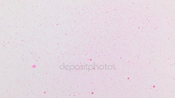 Hermoso fondo. Gotas de pintura rosa cayendo sobre un fondo blanco . — Vídeos de Stock