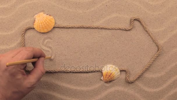 Espagne inscription écrite à la main sur le sable, dans le pointeur en corde . — Video