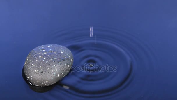 黒い石と青い水に一滴の水の落下. — ストック動画
