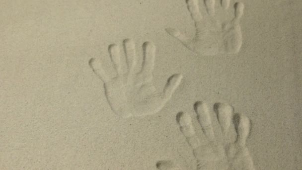 Imprint of many human hands on the sand, as background, Zoom. — 비디오