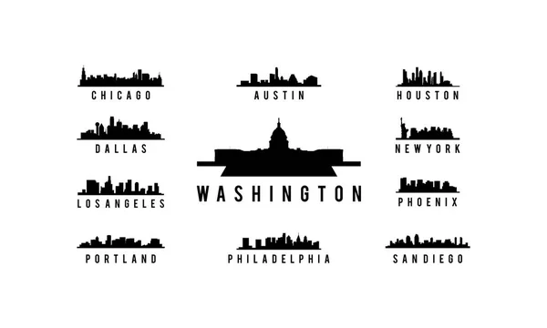 11 EE.UU. skyline silueta vector ilustración — Archivo Imágenes Vectoriales