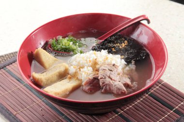 closeup of udon soup in the plate