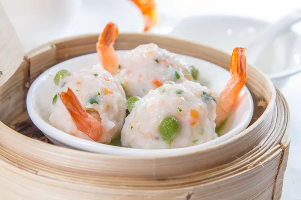 Closeup Dim Sum Bamboo Steamer — 스톡 사진