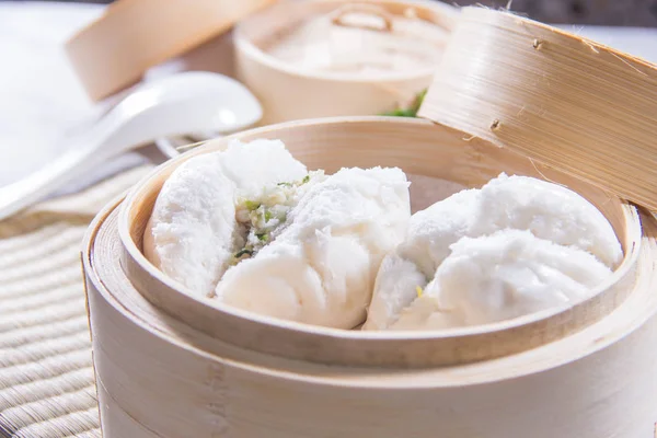 Closeup Dim Sum Bamboo Steamer — 스톡 사진