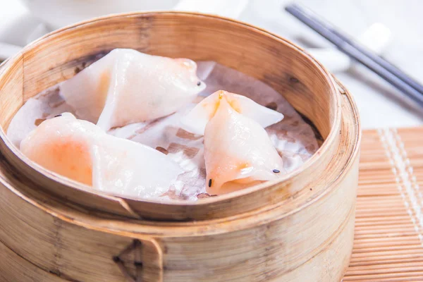 Closeup Dim Sum Bamboo Steamer — Foto de Stock