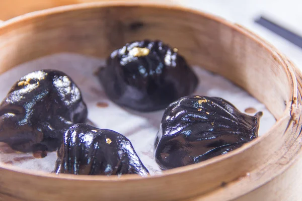 Closeup Dim Sum Bamboo Steamer — Stock Photo, Image