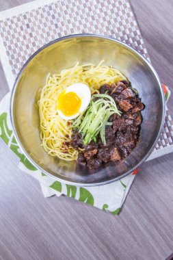  plate of noodles on table, closeup