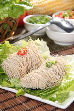 close up of noodles dish 