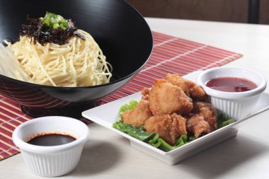 close up of noodles dish 