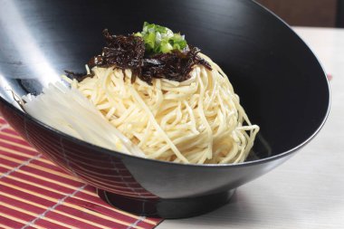 close up of noodles dish 