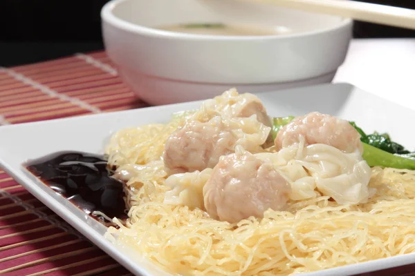 Plate Noodles Table Closeup — Foto Stock