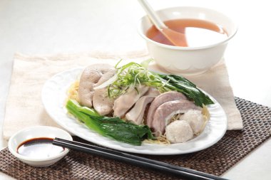  plate of noodles on table, closeup