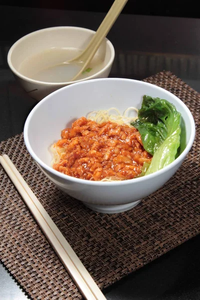 Plate Noodles Table Closeup — Fotografia de Stock