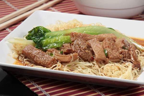 Plate Noodles Table Closeup — Photo