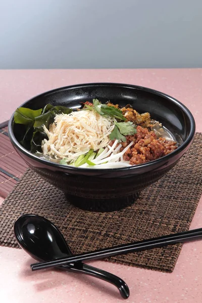 closeup of udon soup in the plate